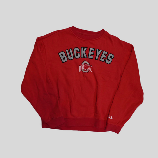 (L) Vintage Buckeyes Ohio State Embroidered Spellout Logo Crewneck Sweatshirt Pullover