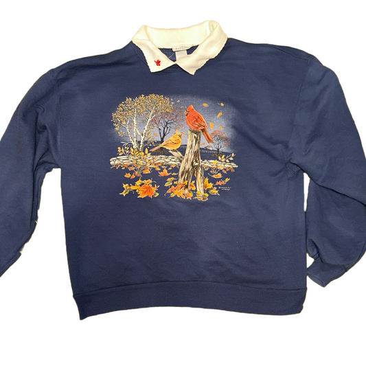 (M) Vintage Crewneck Lace Collar Nature Inspired Sweatshirt